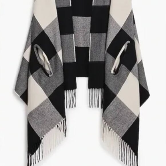 J.Crew plaid cape scarf. Color: Black, Grey, White. 80"H x 27.5"W. Wool/acrylic - Picture 2 of 8